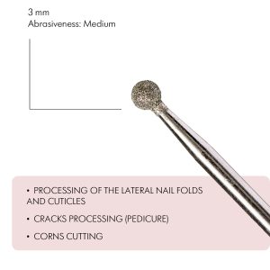 Dimanta frēze,Ball-Shaped Diamond Coated Rotary File, 3 mm,vidējais abrazīvs