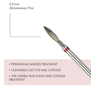 Dimanta frēze, Flame-shaped Diamond Coated Rotary File, 2.2 mm, smalks abrazīvs