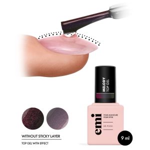 Tops EMI E.MiLac Melody Top gel 9ml, ar rozīgu pigmentu bez lipīgā slāņa