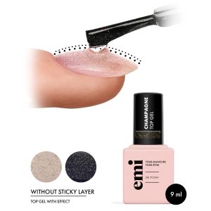 Tops EMI E.MILac Champagne Top gel 9ml, ar zelta spīdumiem
