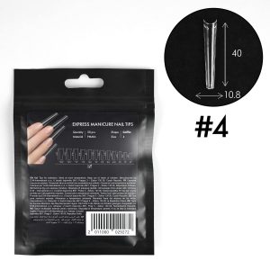 Gēla tipši balerīna, Express manicure nail tips Coffin, izmērs #4, 50 gabali